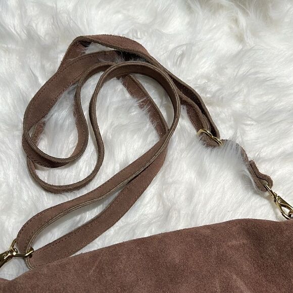 Parker Clay Tan Sued Leather Crossbody Purse B91 - Picture 4 of 8